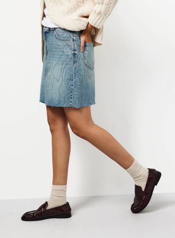 Mid Denim Swirl Embellished Mini Skirt 16